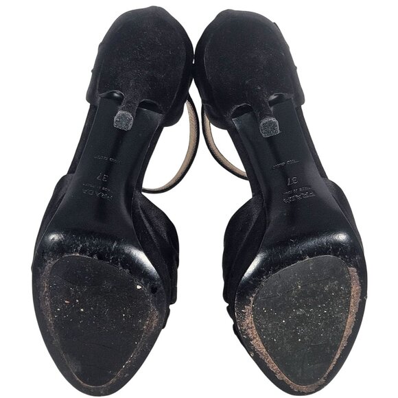 Prada Women Black Satin Heels 37 Minimalist Quiet Luxury Old Hollywood Glam - Picture 11 of 16